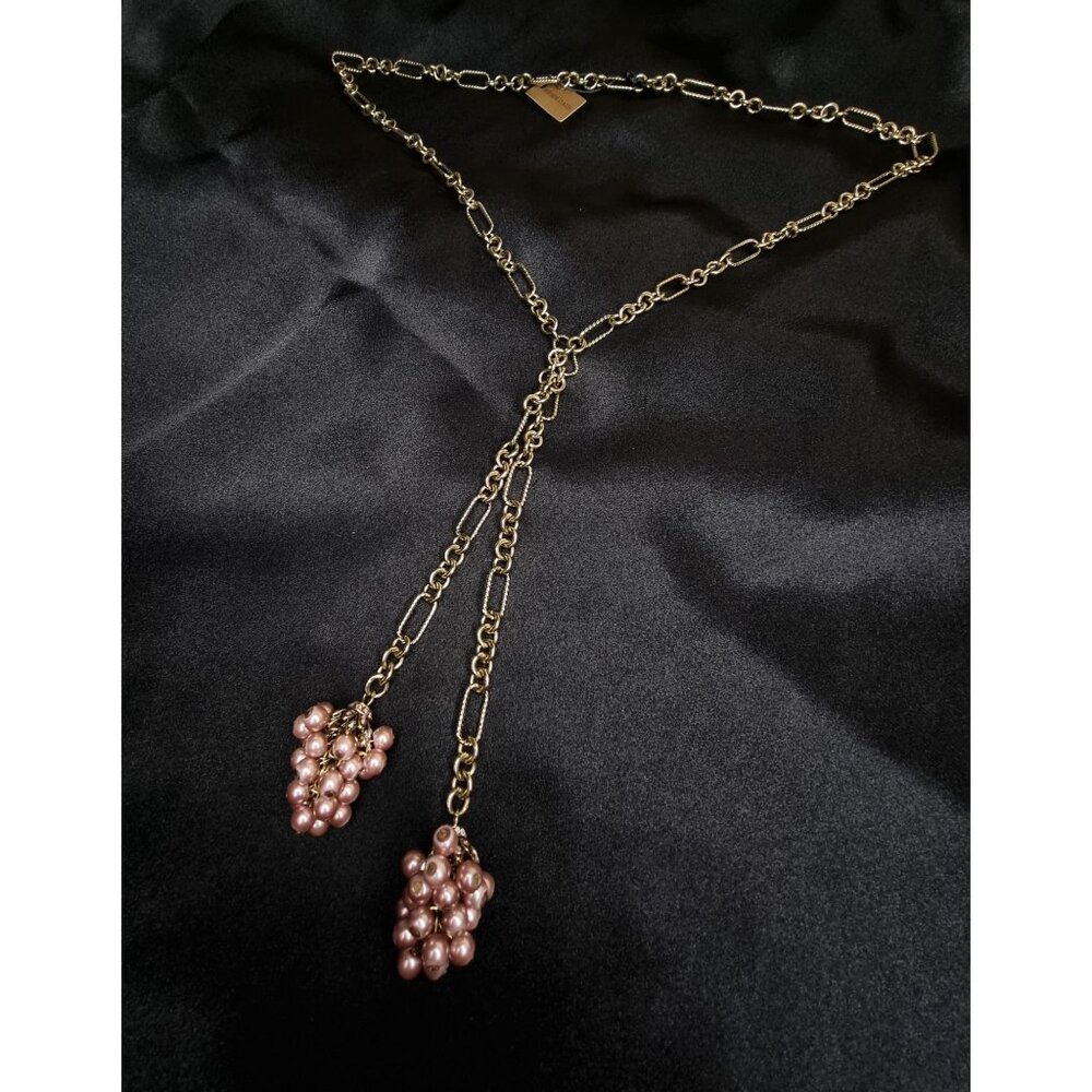 Heidi Daus Long Gold-Tone Necklace With Pink Pearl Cluster Pendants